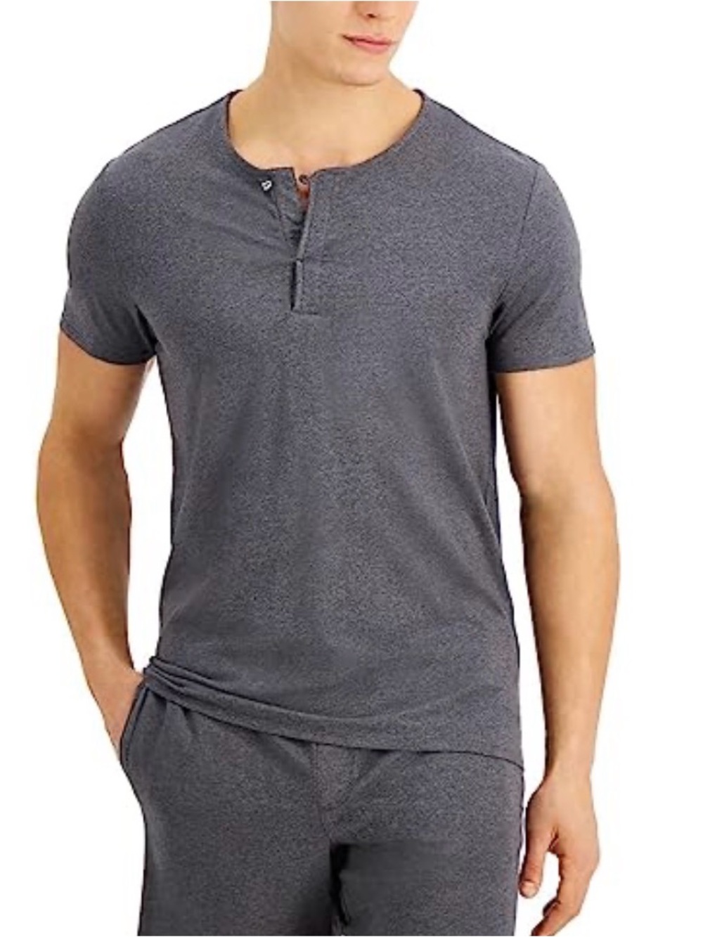 Alfani Men's Sleepwear T-Shirt Short Sleeve Gray Split Neck Size S